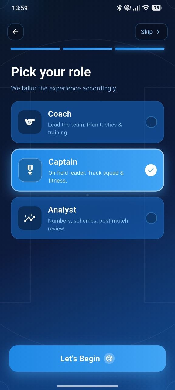 1w Football Coach dashboard screen